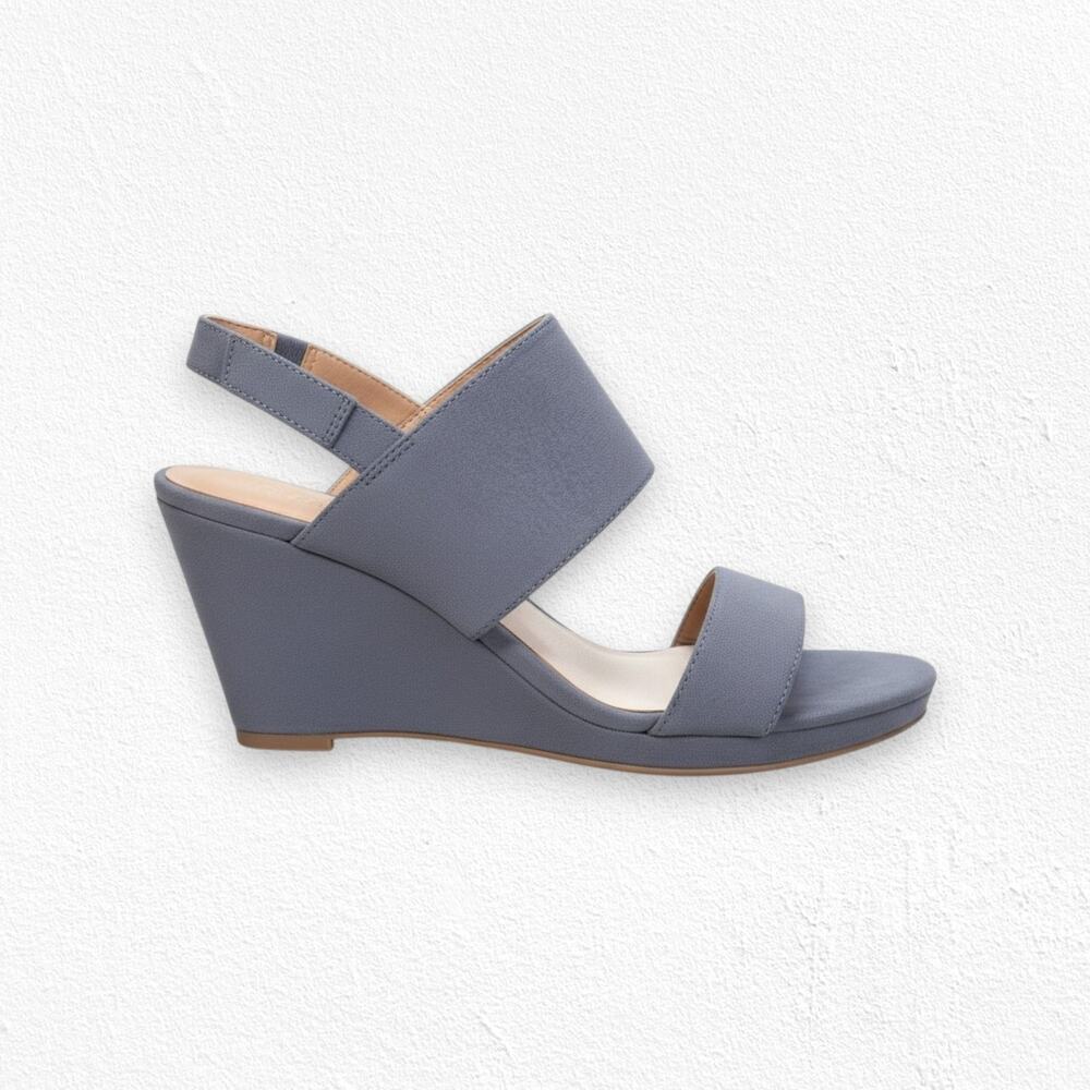 Dolce Vita Gray Suede Open Toe Wide Strap Wedge Womens Sandal Heels Size 8.5